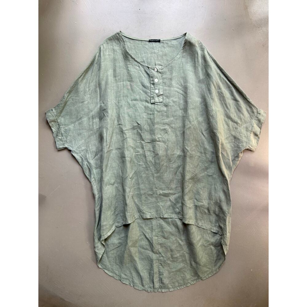 Made in Italy 100% Linen Sage Green Oversized Tunic Top Boho Lagenlook